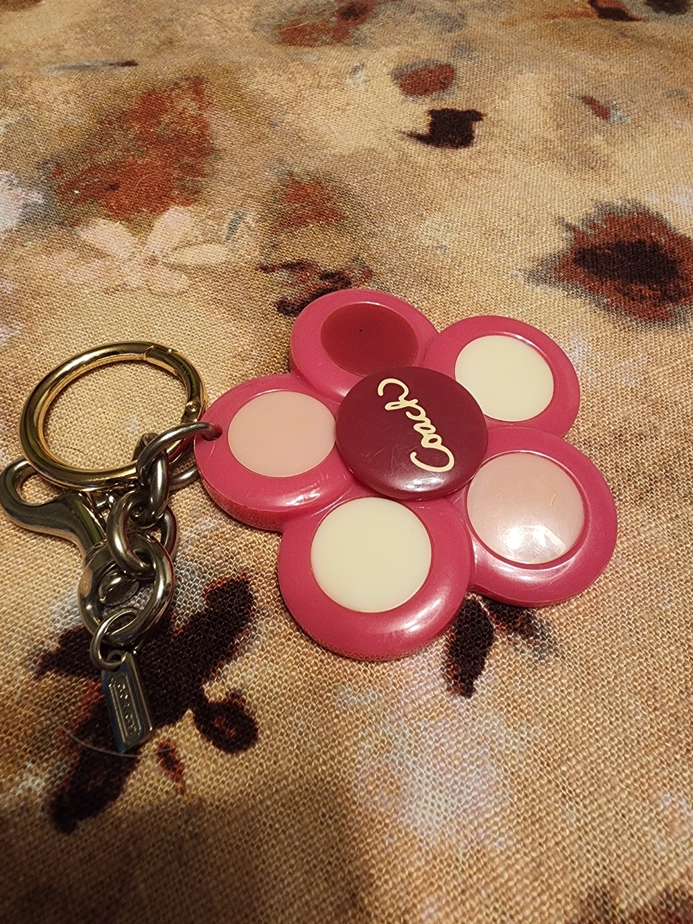 Coach Flower Keychain in Pink & Gold